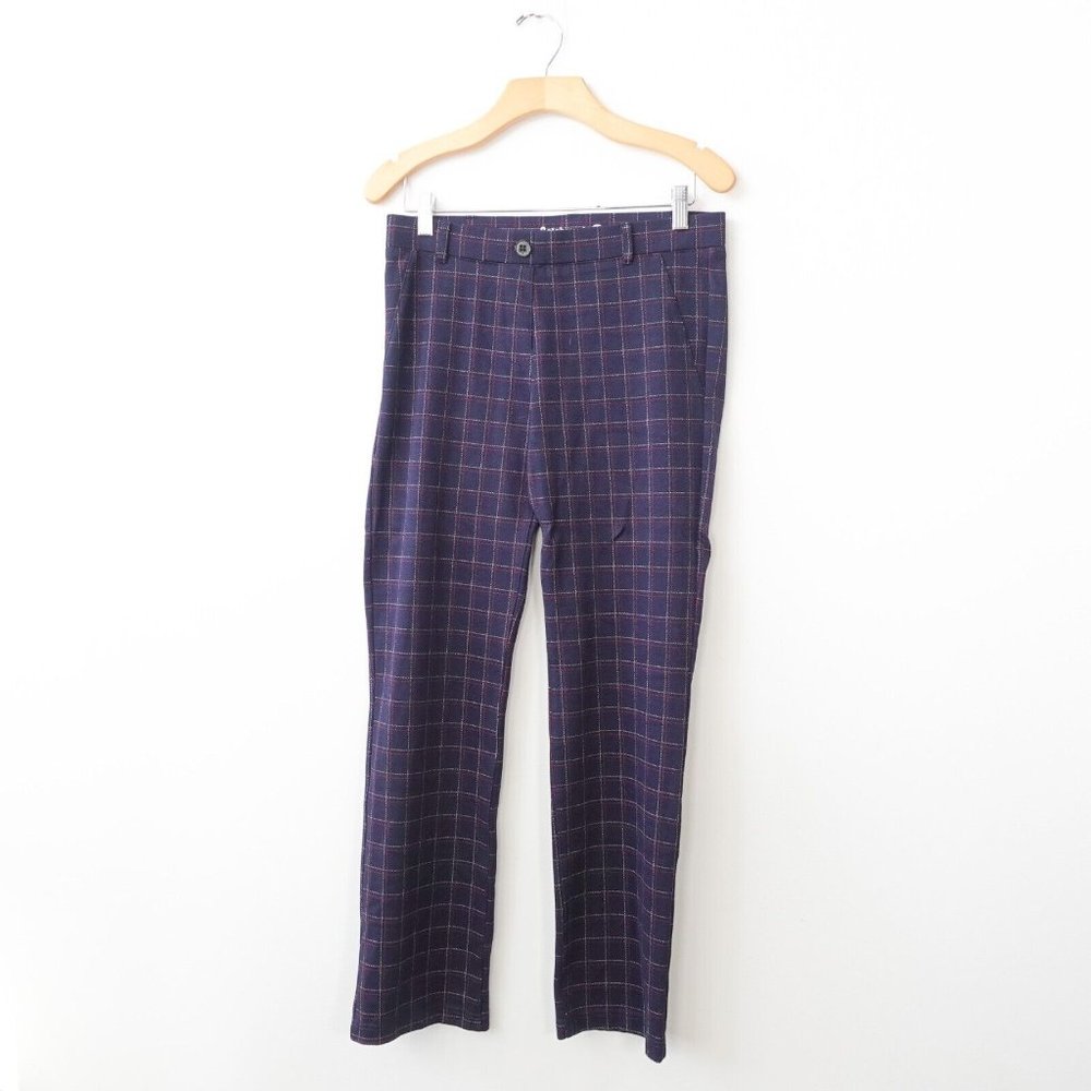 Preppy‎ Windowpane Plaid Pants Womens M Navy Blue Petite Academia BETABRAND
